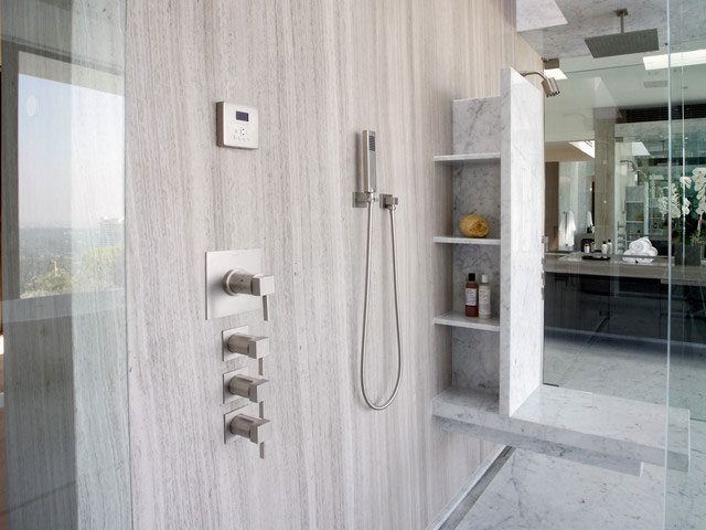 White Wood Marble Bathroom